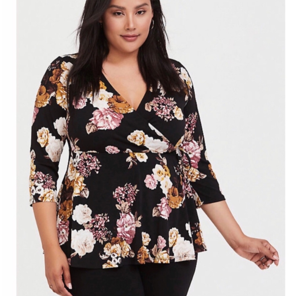Torrid Floral Surplice Neckline Top